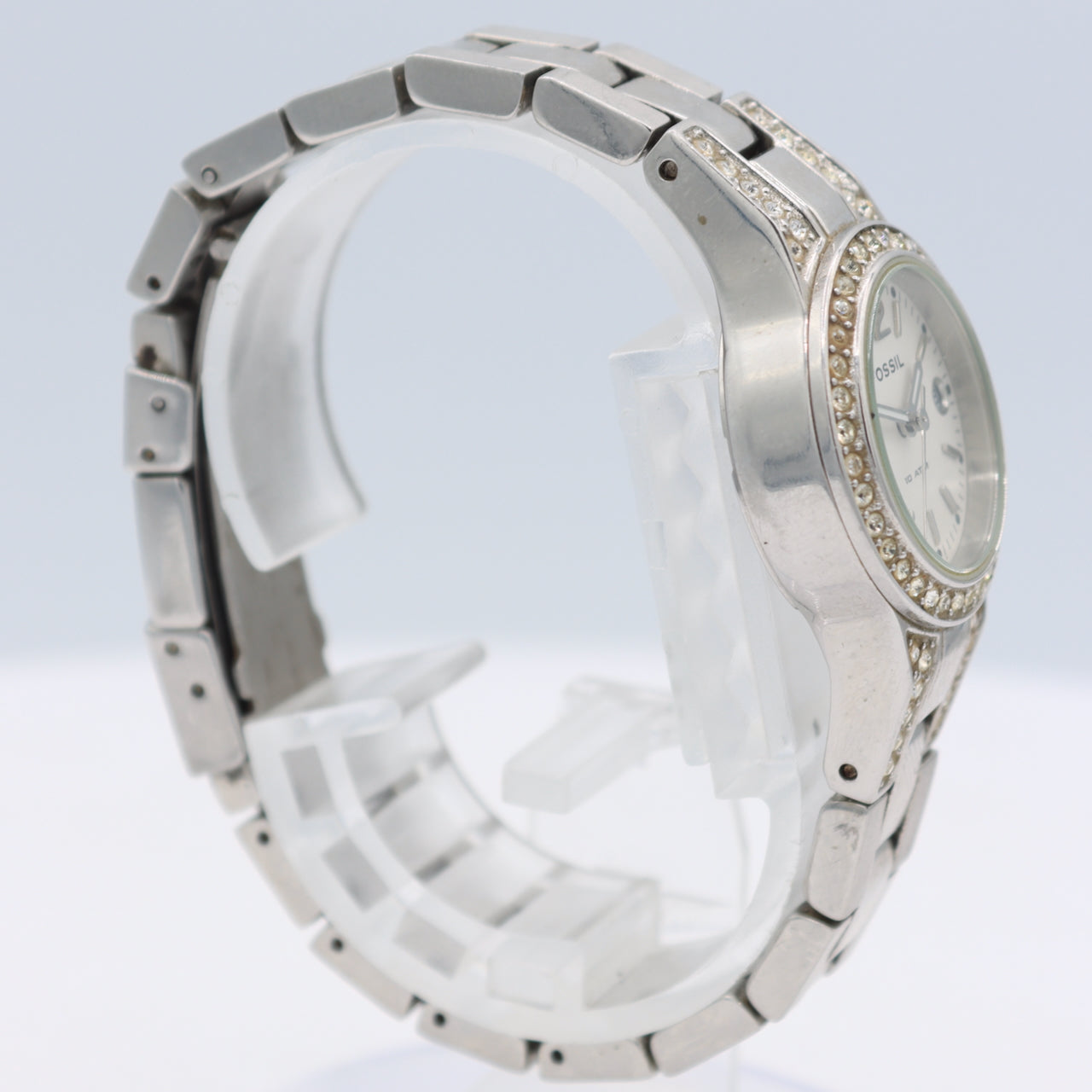 Vintage Fossil AM 4192 Glitz Diamonds Ladies Quartz Wristwatch Stainless Steel