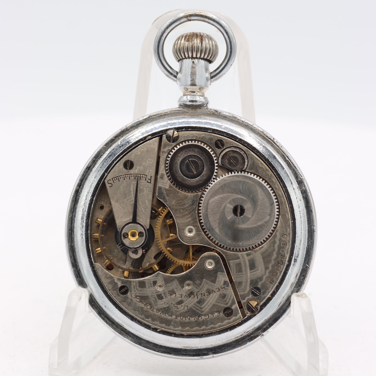 Vintage 16s 1942 Elgin Military Style 7 Jewel Pocket Watch 291 Nickel USA
