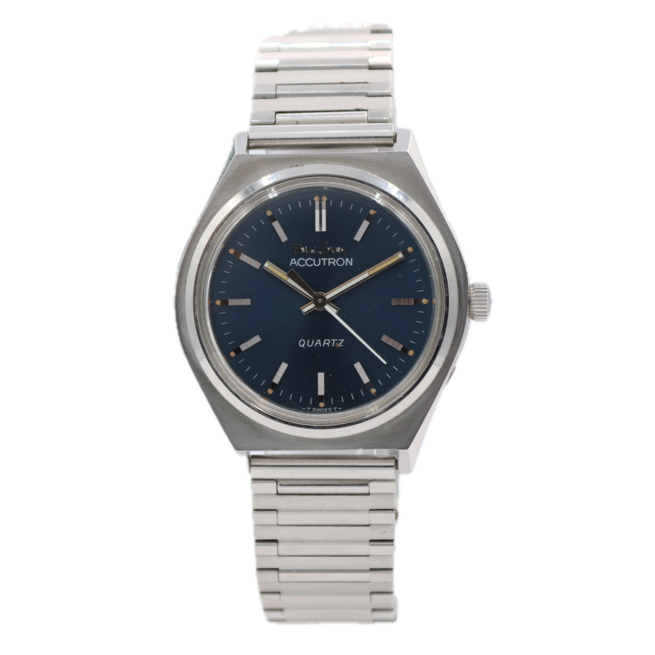 35mm 1977 Bulova Accutron T-3772 Blue Dial Men's Quartz Wristwatch Swiss Steel