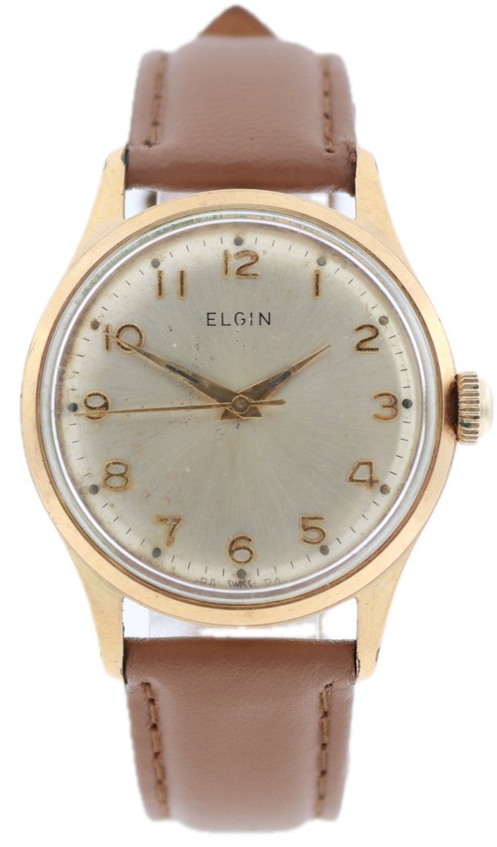 Vintage Elgin 6941 Sunburst Dial Men's Mechanical Wristwatch 823 Swiss Gold Tone