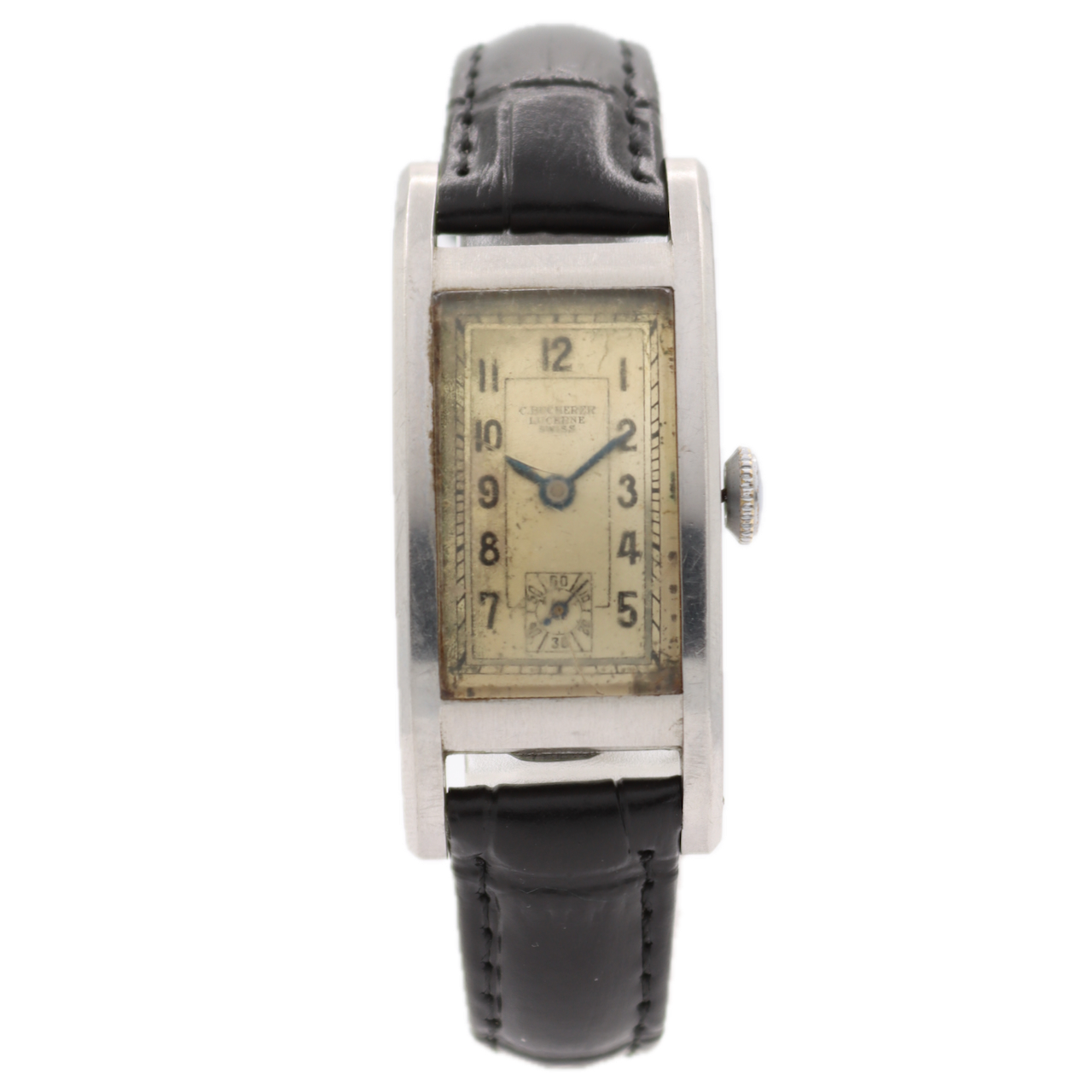 Vintage 19.5mm Bucherer Curved & Rectangular Men's Mechanical Wristwatch Steel