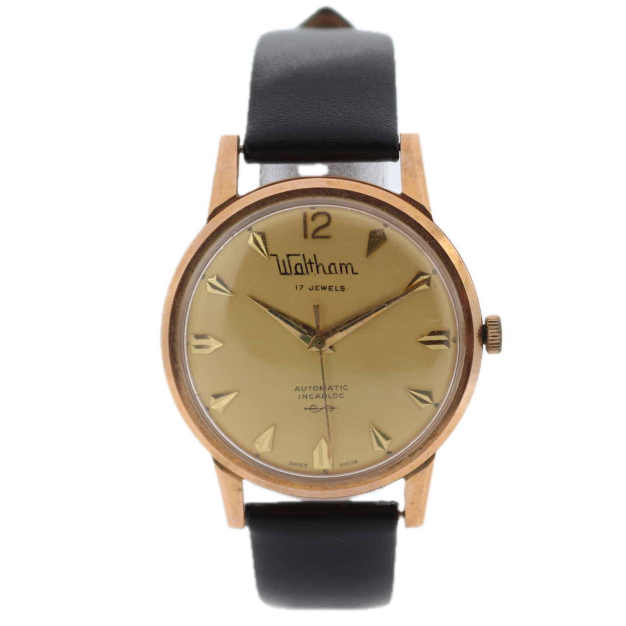 Vintage 34mm Waltham Incabloc 17j Men's Automatic Wristwatch Font 65 Swiss