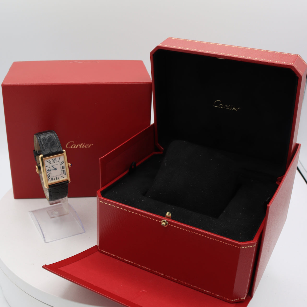 Cartier W5200004 Tank Solo Large Men's Quartz Wristwatch Swiss 18k Gold w/ Box