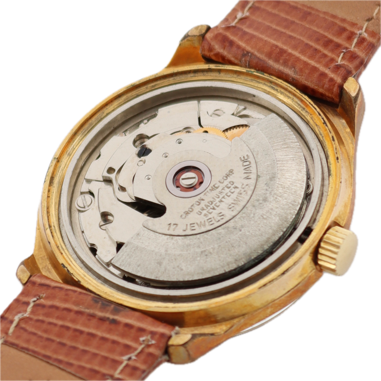 Vintage 34.5mm Croton Day Date 17J Men's Automatic Wristwatch Swiss Gold Tone