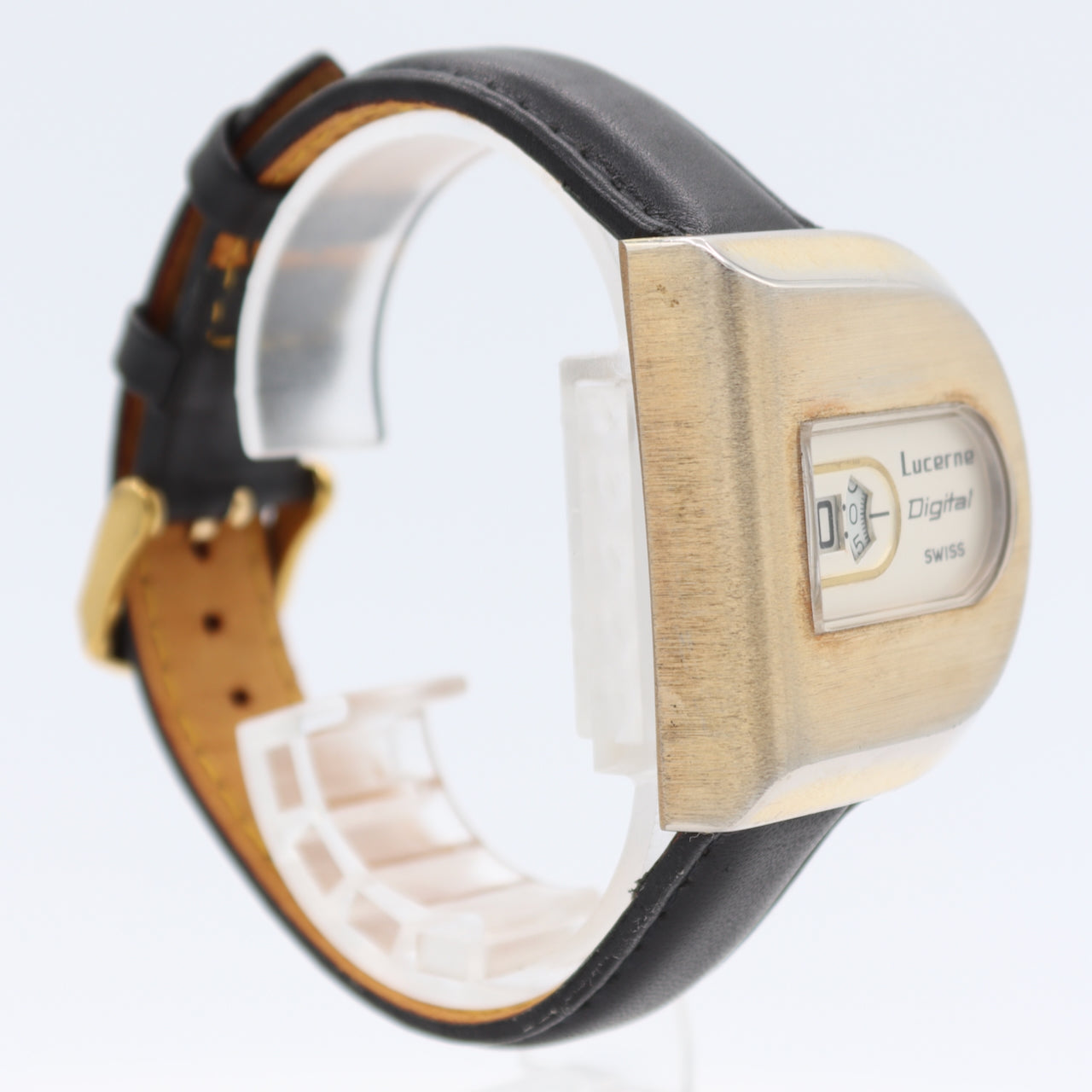 Vintage Lucerne Digital Men's Mechanical Wristwatch Swiss Gold Tone With Box