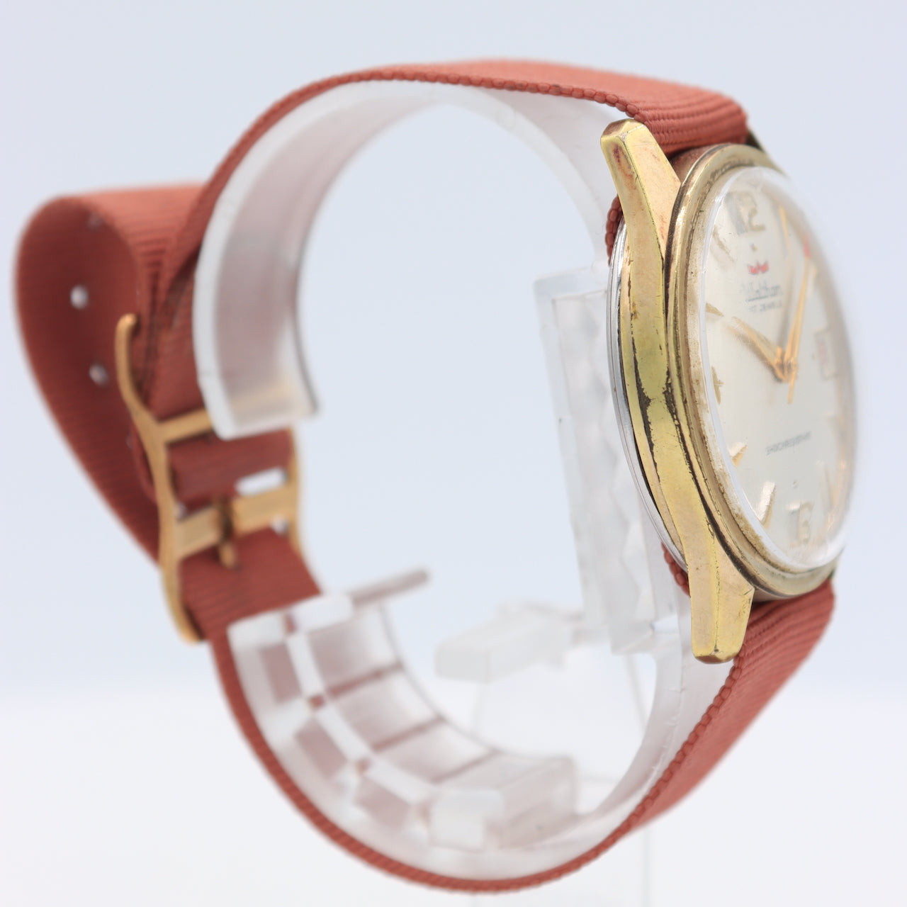 Vintage Waltham Sunburst Date Men's Mechanical Wristwatch AS 1803 Gold Tone