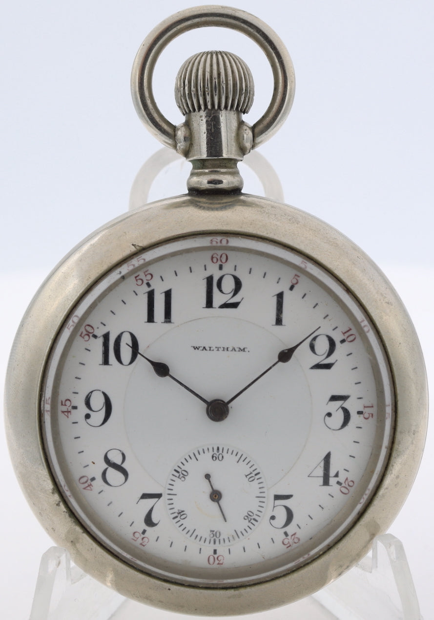 Antique 18s 1902 Waltham Locomotive 19 Jewel Pocket Watch Vanguard Silverode