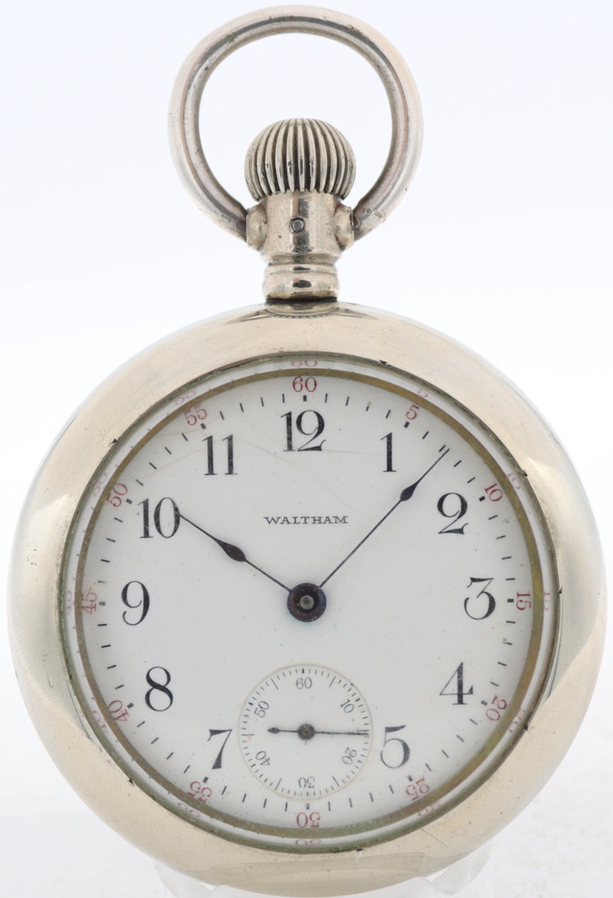 Antique 18s 1916 Waltham Locomotive 7 Jewel Mechanical Pocket Watch 1 Silverode