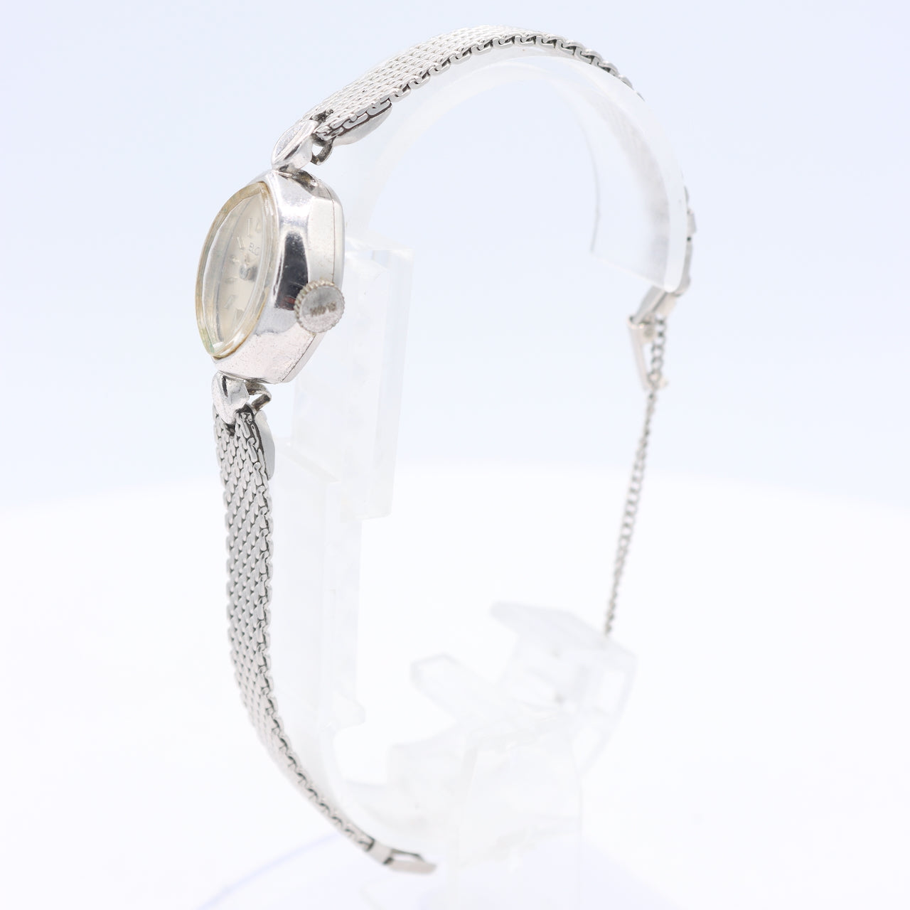 Vintage Elgin Faceted Crystal Ladies Mechanical Wristwatch 777 Steel & Chrome