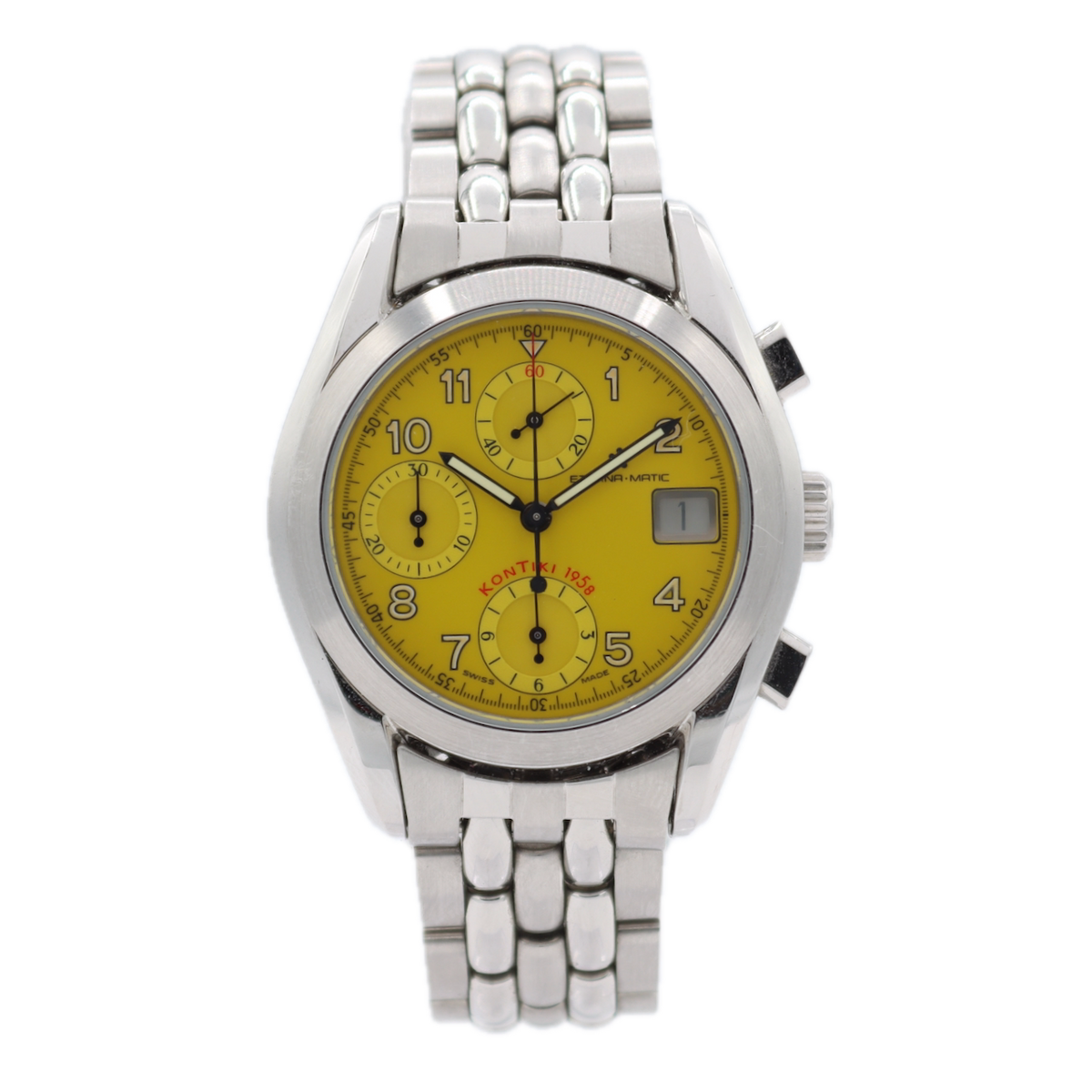 37mm Eterna Kontiki 1958 Yellow Dial Men's Chronograph Wristwatch Swis