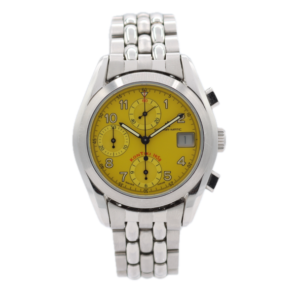 37mm Eterna Kontiki 1958 Yellow Dial Men's Chronograph Wristwatch Swis