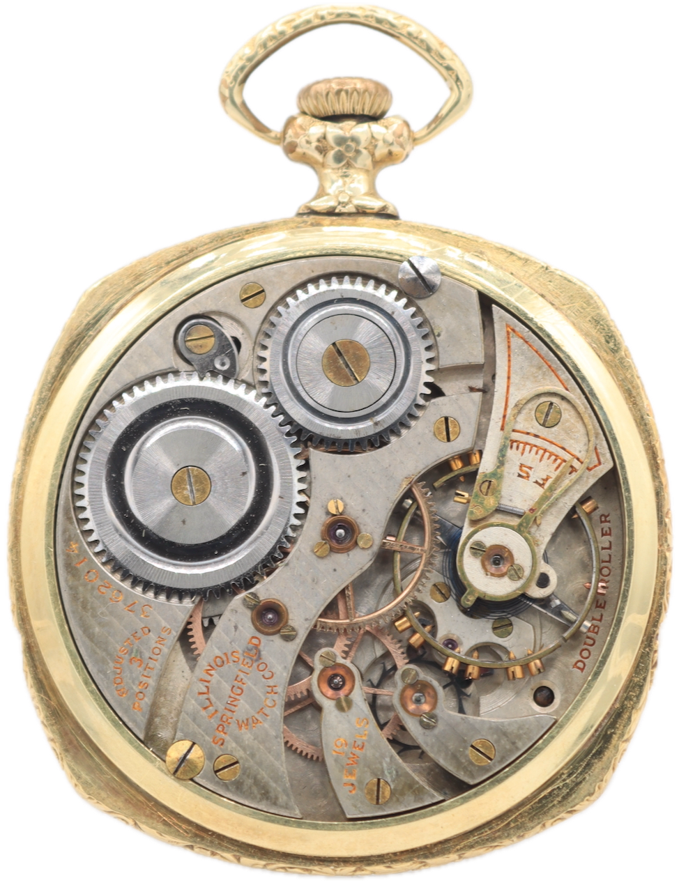 Antique 12s 1920 Illinois Engraved Cushion 19 Jewel Pocket Watch 406 14k GF