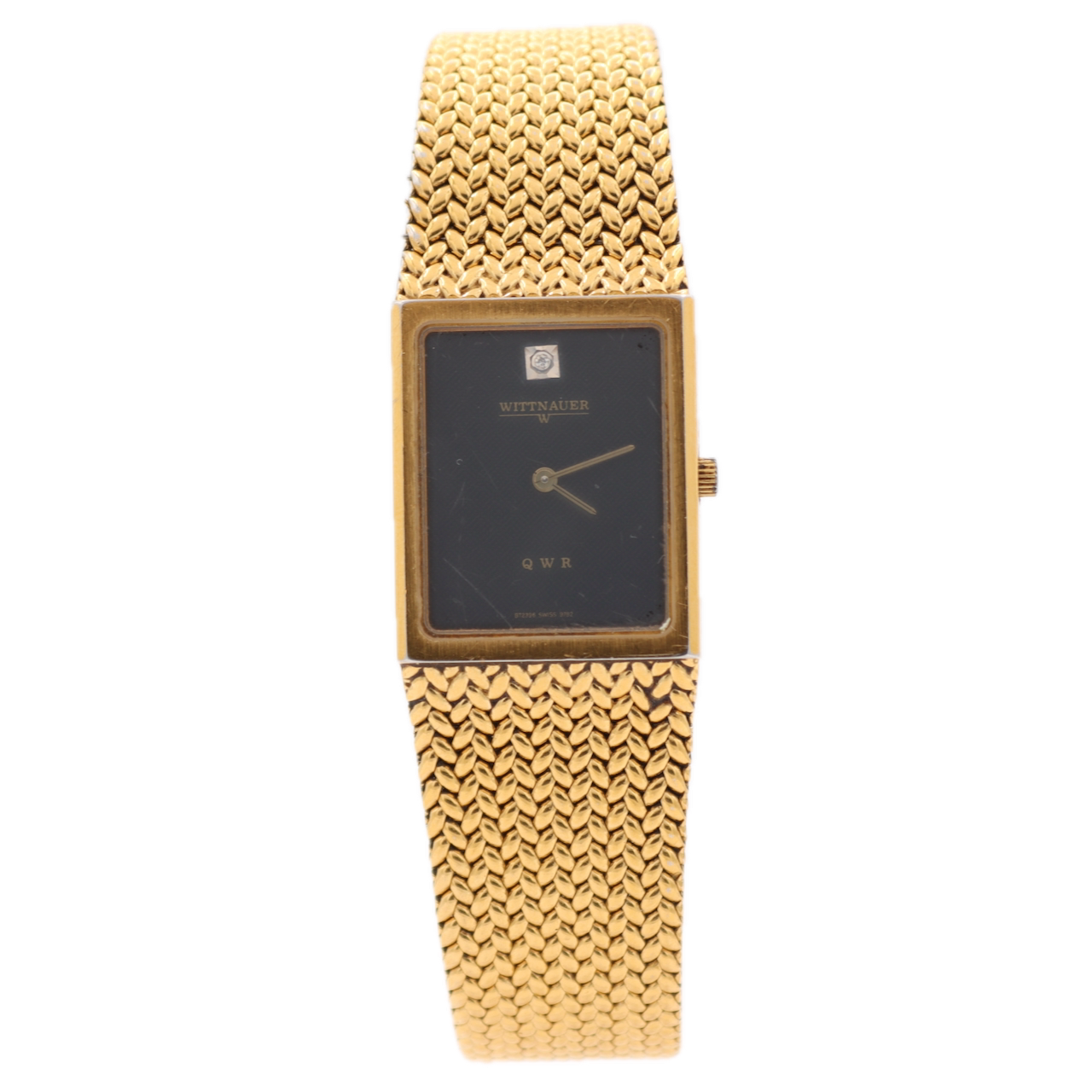 22.5mm Wittnauer 9782 Tank Style Men's Quartz Wristwatch Gold Tone Diamond 12