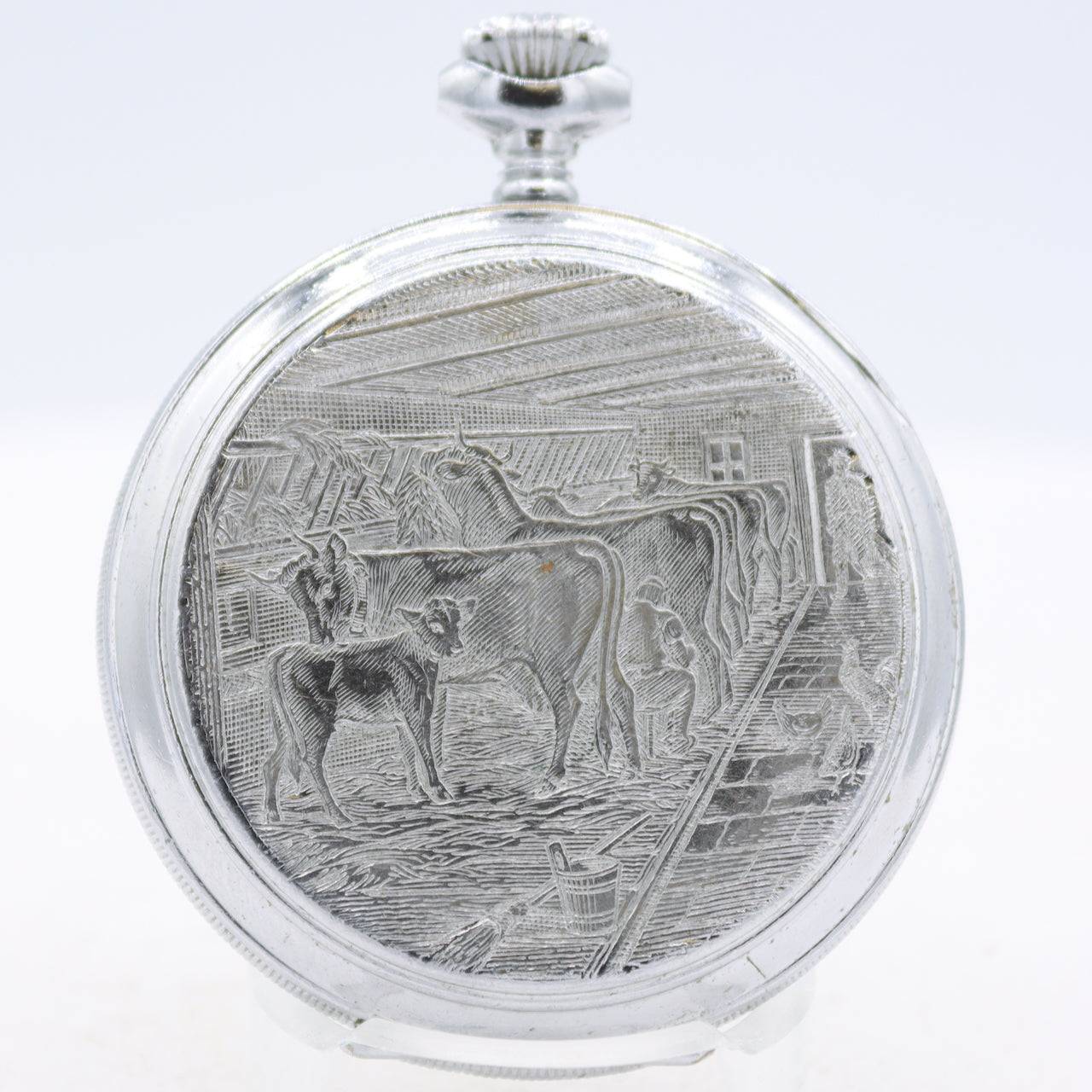 Vintage Arly Milking Scene 15 Jewel Mechanical Pocket Watch UT 6445 Swiss