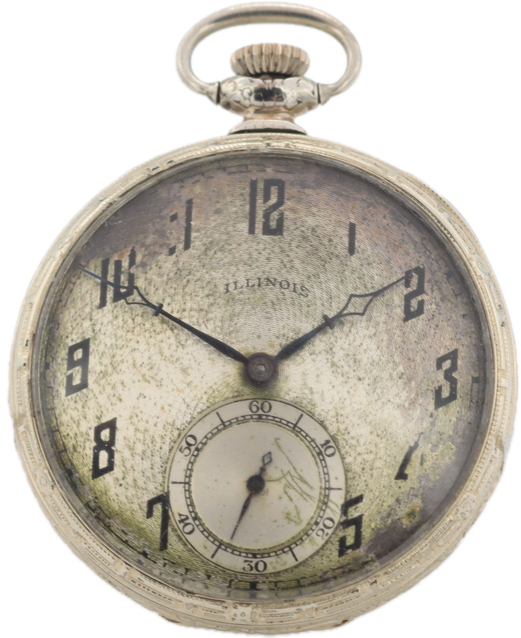 Antique 12s 1922 Illinois Guilloche Dial Pocket Watch 405 18k White GF USA