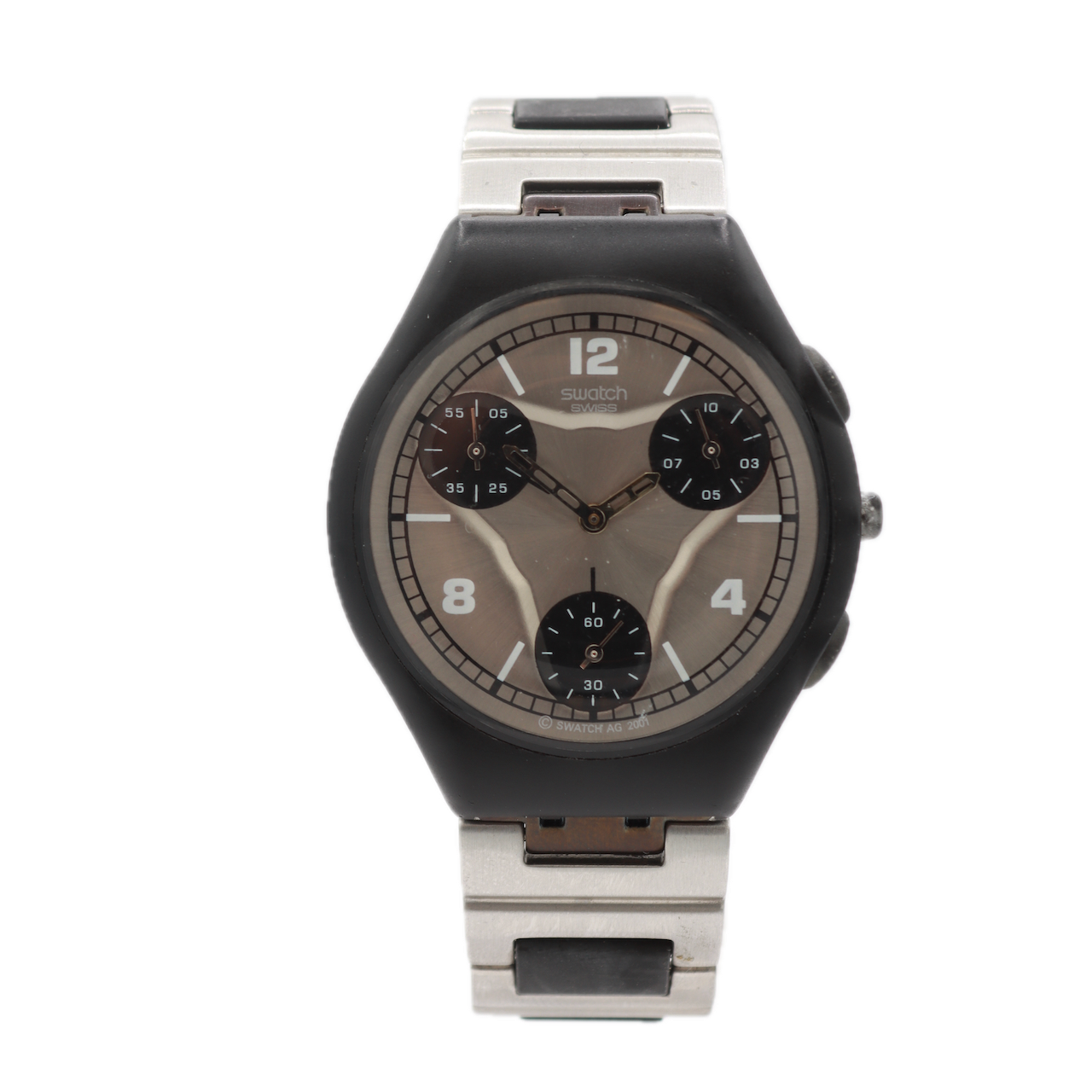 Vintage Swatch AG 2001 Grey Sunburst Men's Quartz Chronograph Wristwatch Swiss