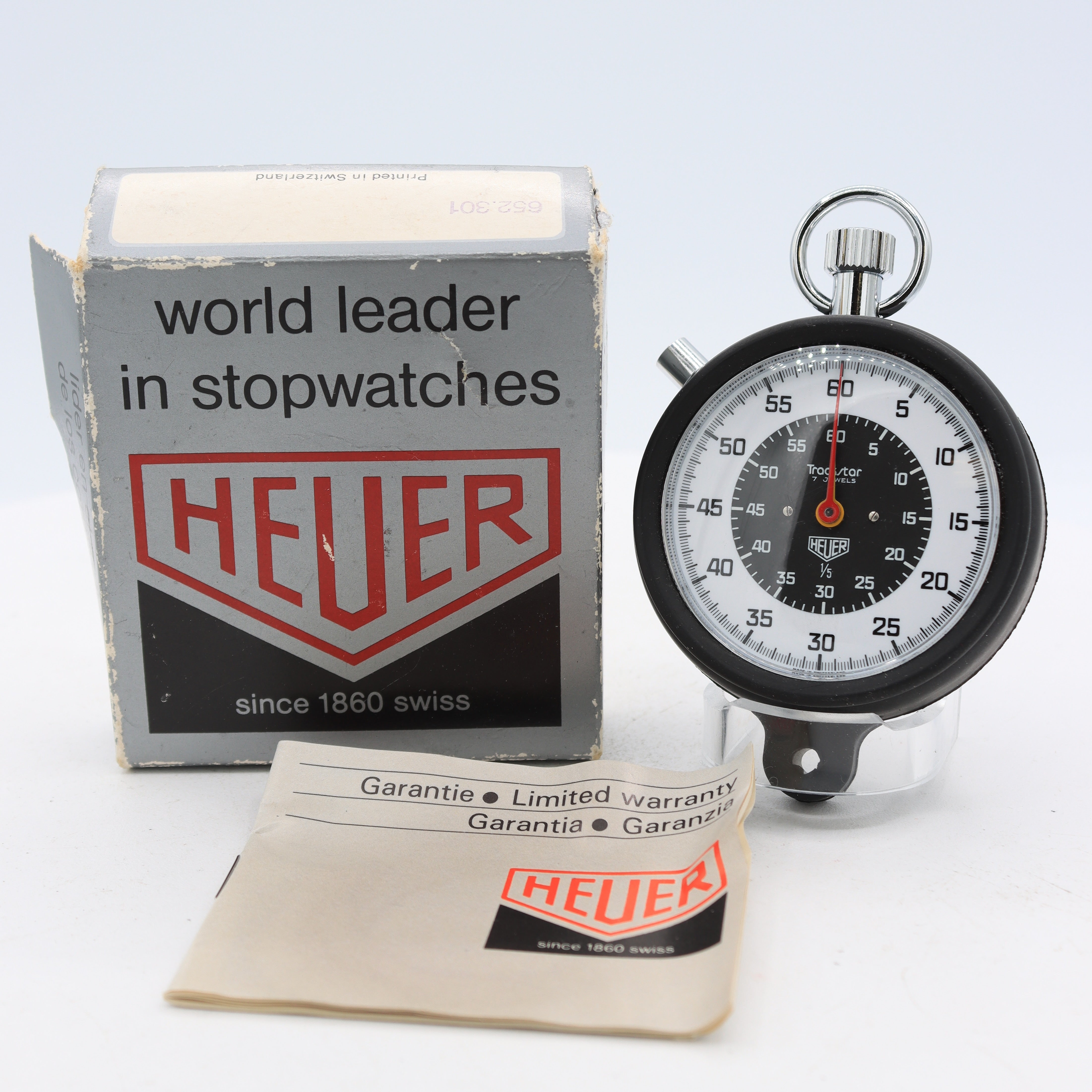 Vintage 58mm Heuer 652.301 Trackstar Mechanical Pocket Watch w Box Steel