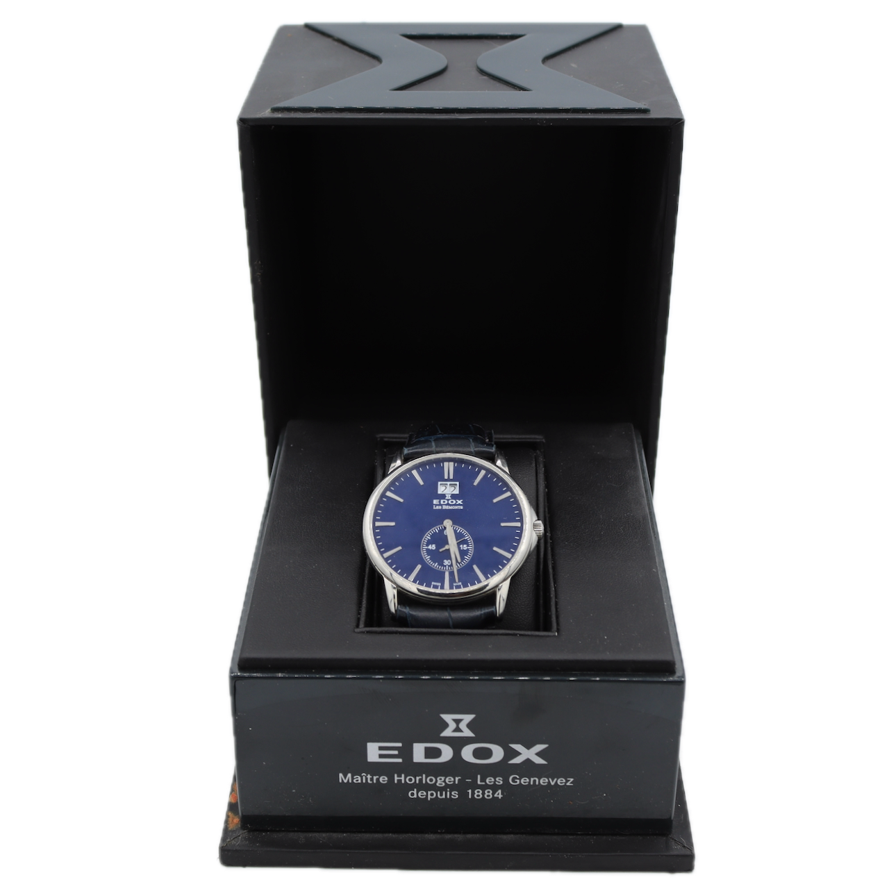 Vintage 40mm Edox 64012 Les Bemonts Men's Quartz Wristwatch Swiss Steel Blue