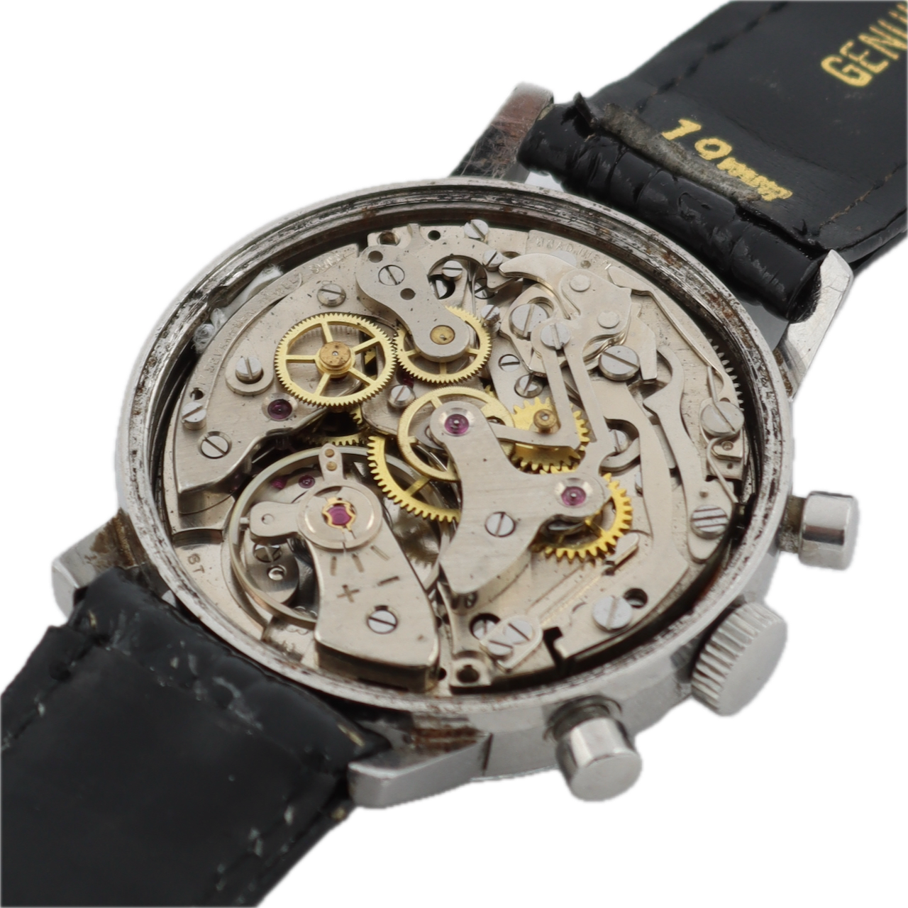 Vintage 35.5mm Bucherer Reverse Panda Dial Men's Chronograph Wristwatch Steel