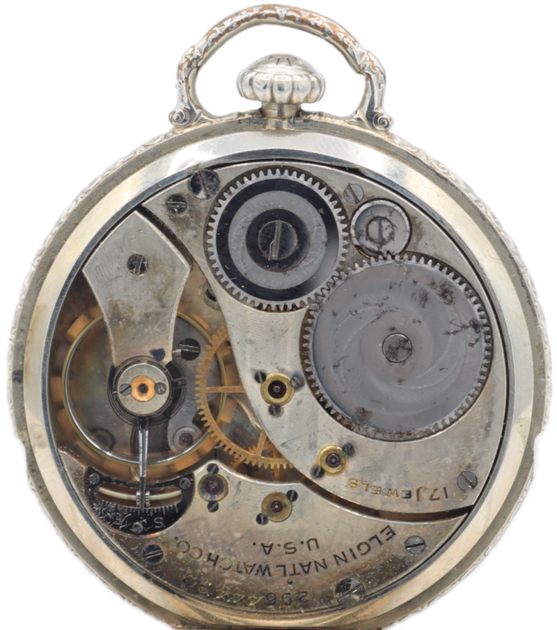 Vintage 12s 1927 Elgin Fixed Bow 17 Jewel Pocket Watch 345 14k White GF USA