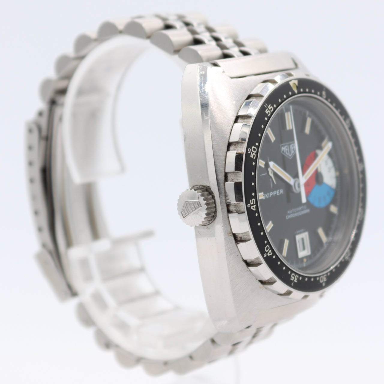 Vintage 42mm Heuer 1540 Skipper Date Men's Chronograph Wristwatch 15 Swiss Steel