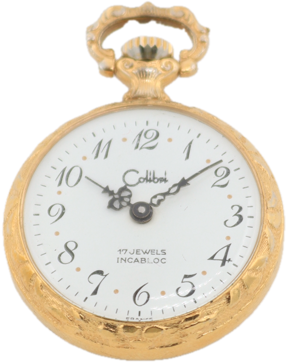 Vintage Calibiri Floral 17 Jewel Mechanical Pocket Watch Gold Tone France
