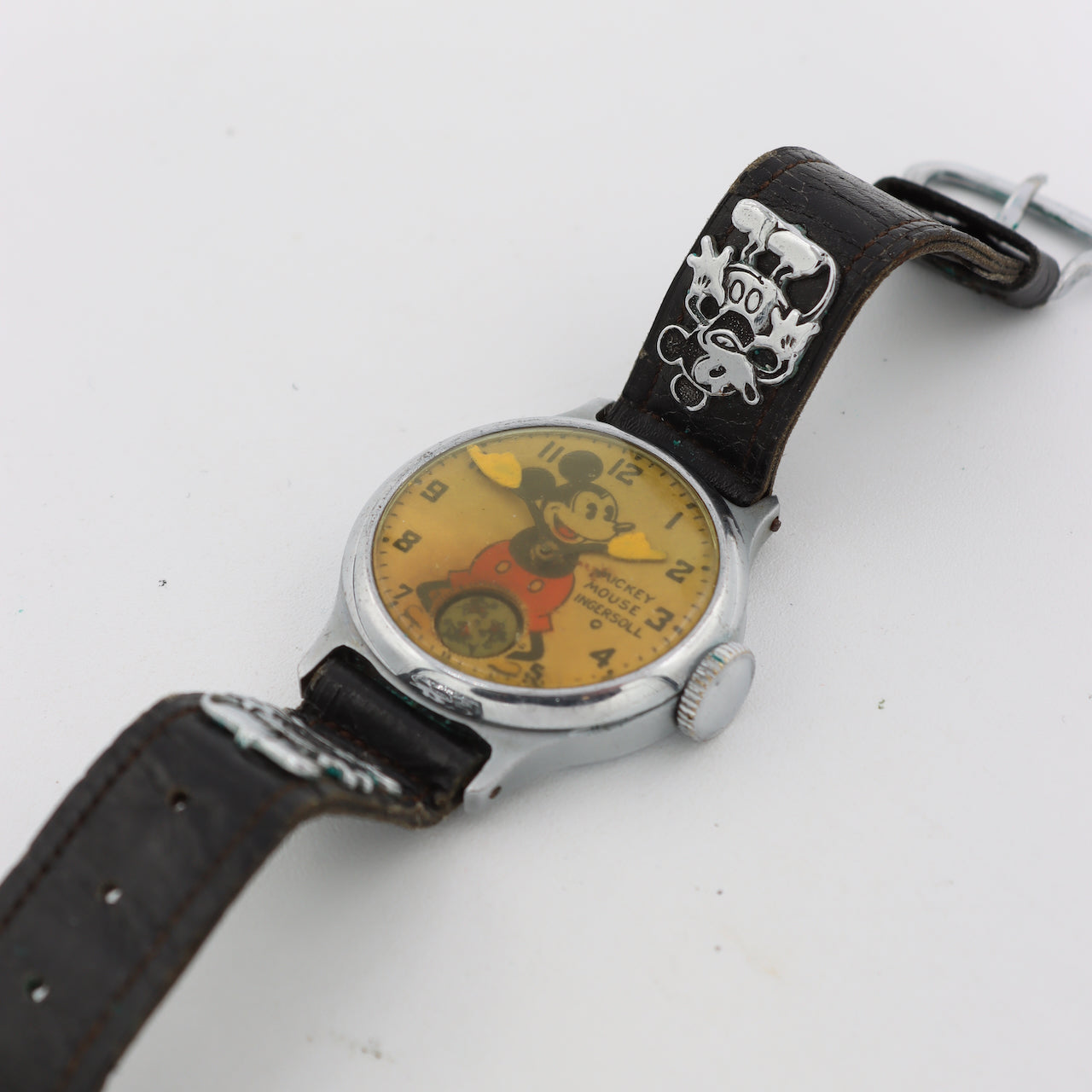 Vintage 32mm Ingersoll Mickey Mouse Men's Wristwatch w Spinning Second Disk