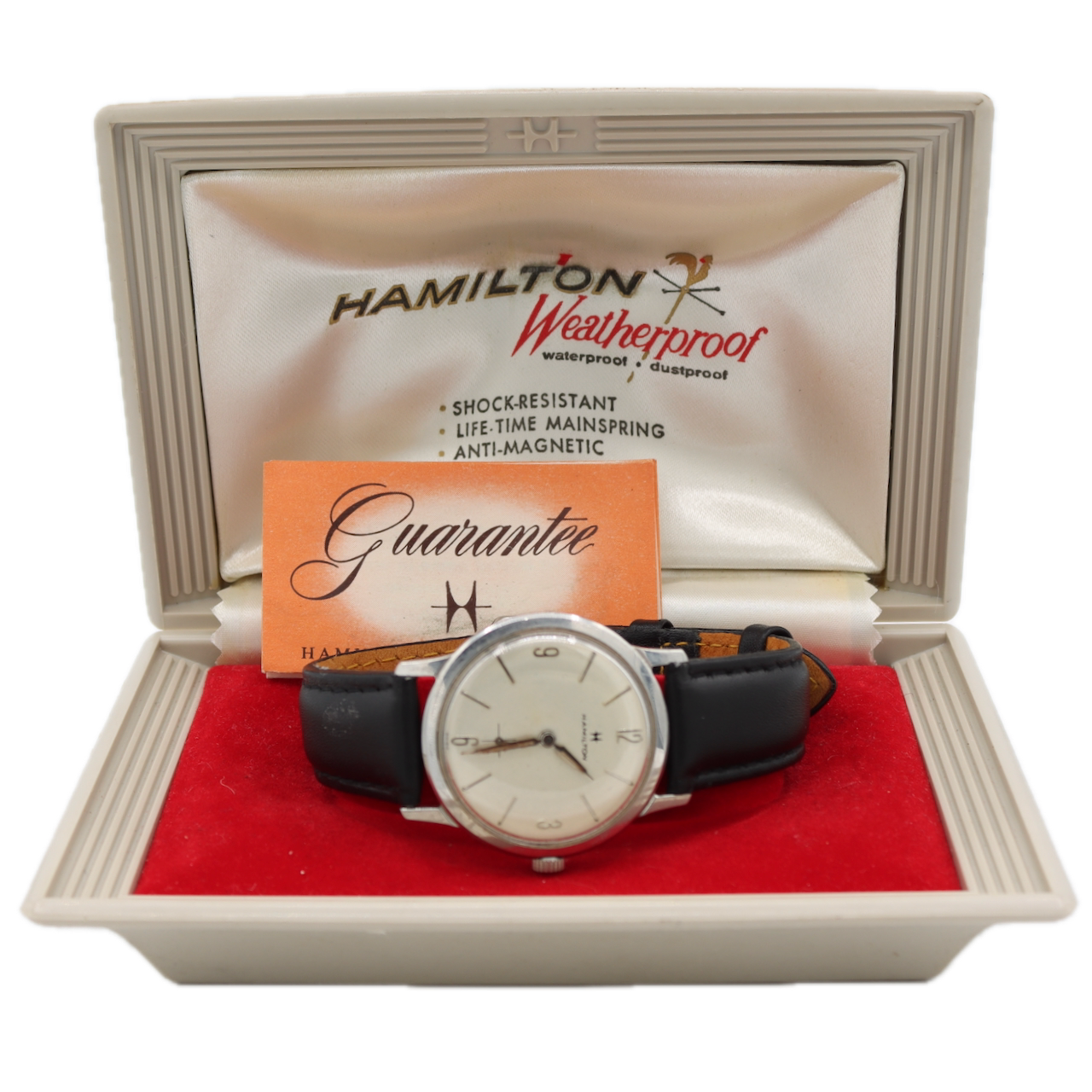 Vintage 33mm Hamilton White Dial Men's Mechanical Wristwatch Swiss Steel W/ Box