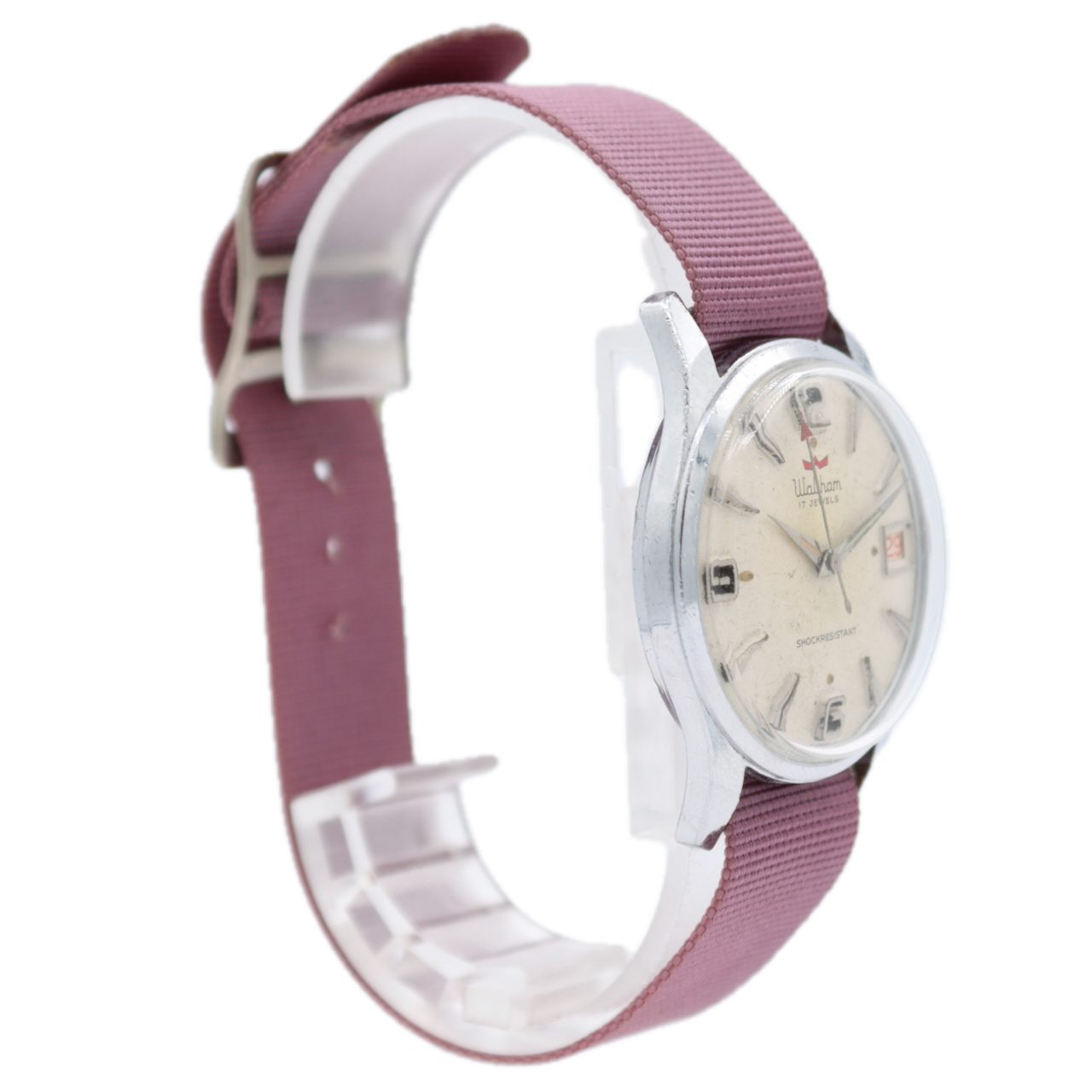 Vintage Waltham Red Pointer Date Men's Mechanical Wristwatch Swiss Chrome Plated