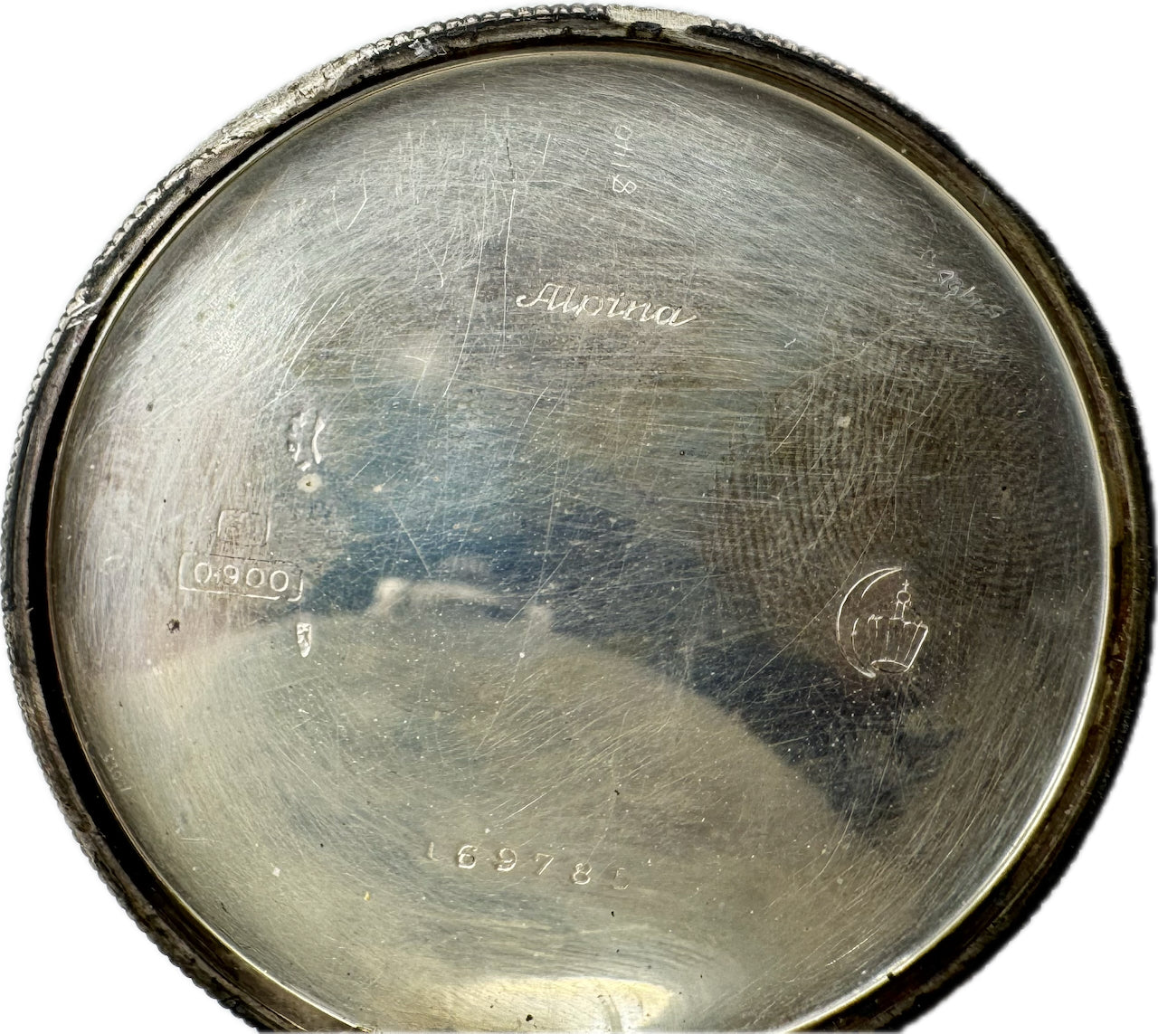Antique Alpina 15 Jewel Mechanical Open Face Pocket Watch .900 Silver Thin