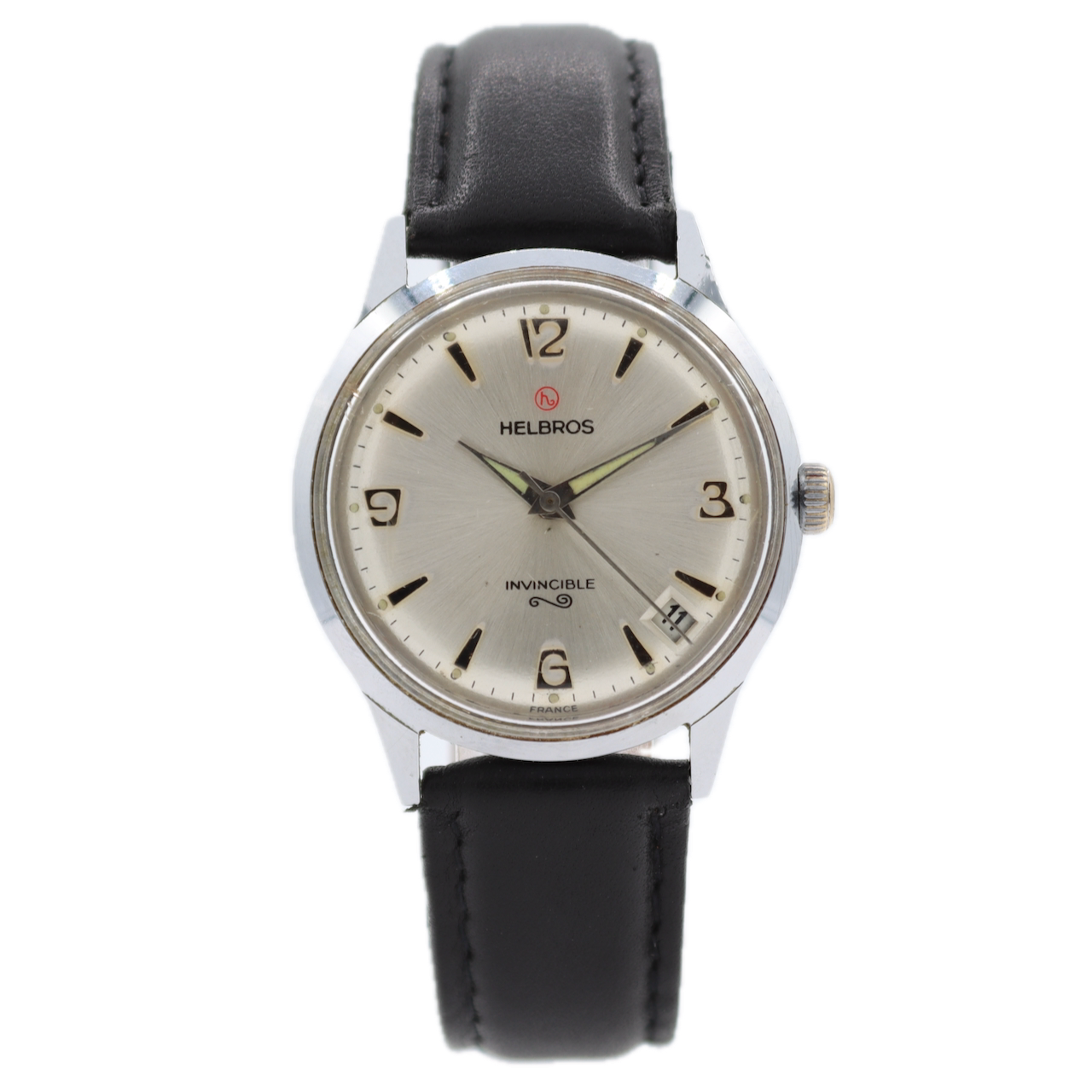 Vintage Helbros Invincible Date Men's Mechanical Wristwatch France Chrome Plated