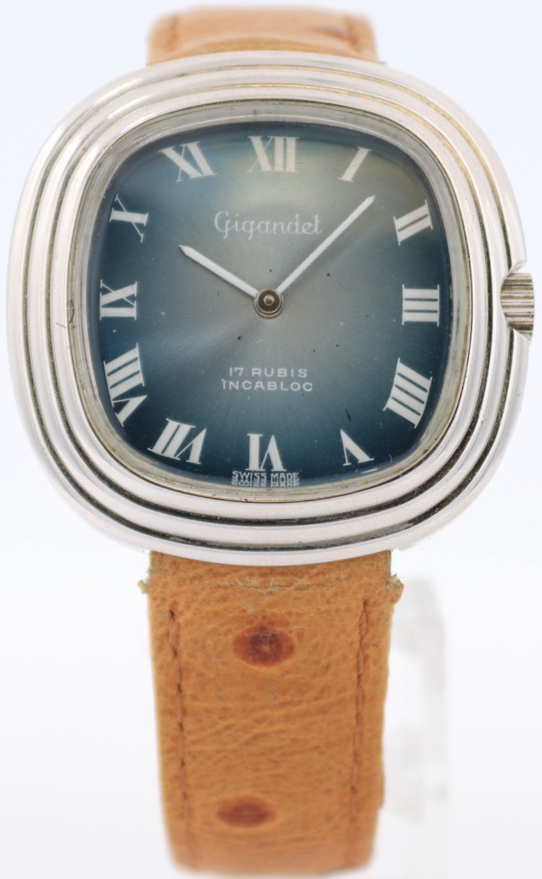Vintage Gigandet 8903 Blue Square Sunburst Men's Mechanical Wristwatch EB 6664