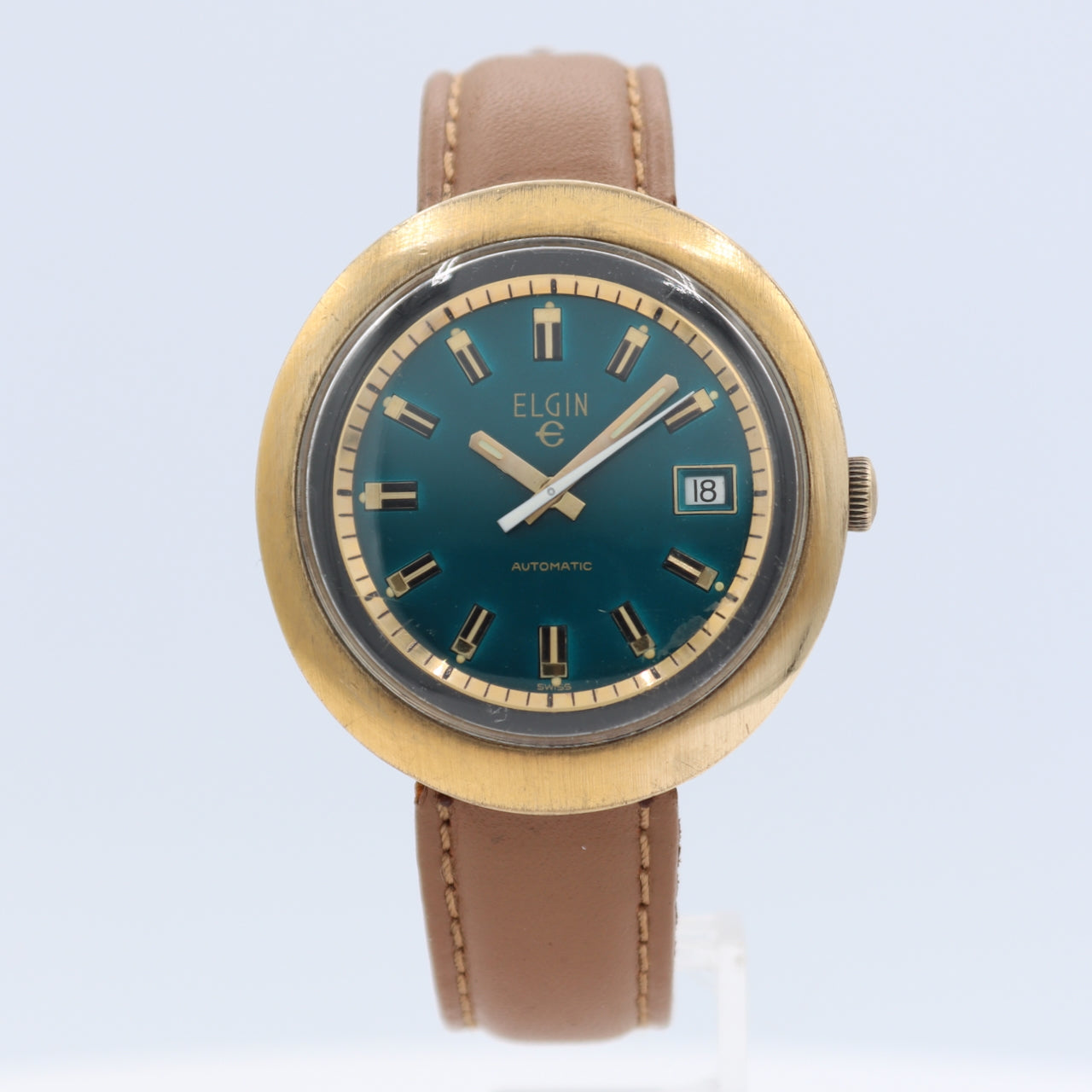 Vintage39.5mm Elgin Blue Dial Men's Automatic Wristwatch351/A. Schild 1983 Swiss