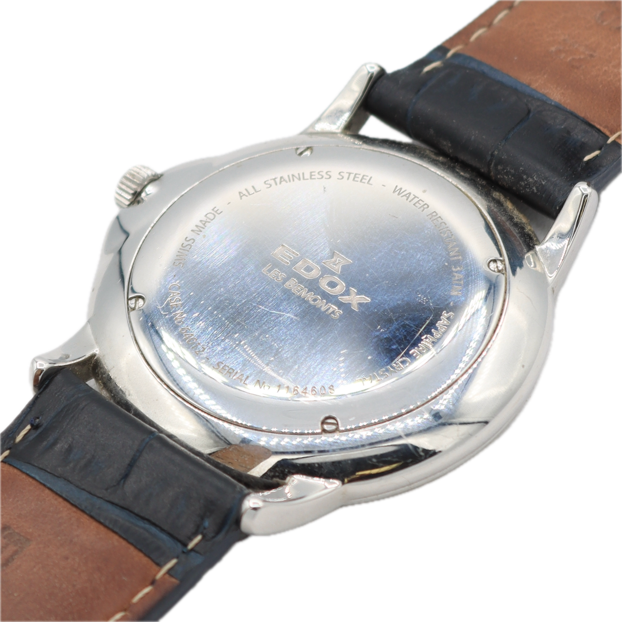 Vintage 40mm Edox 64012 Les Bemonts Men's Quartz Wristwatch Swiss Steel Blue