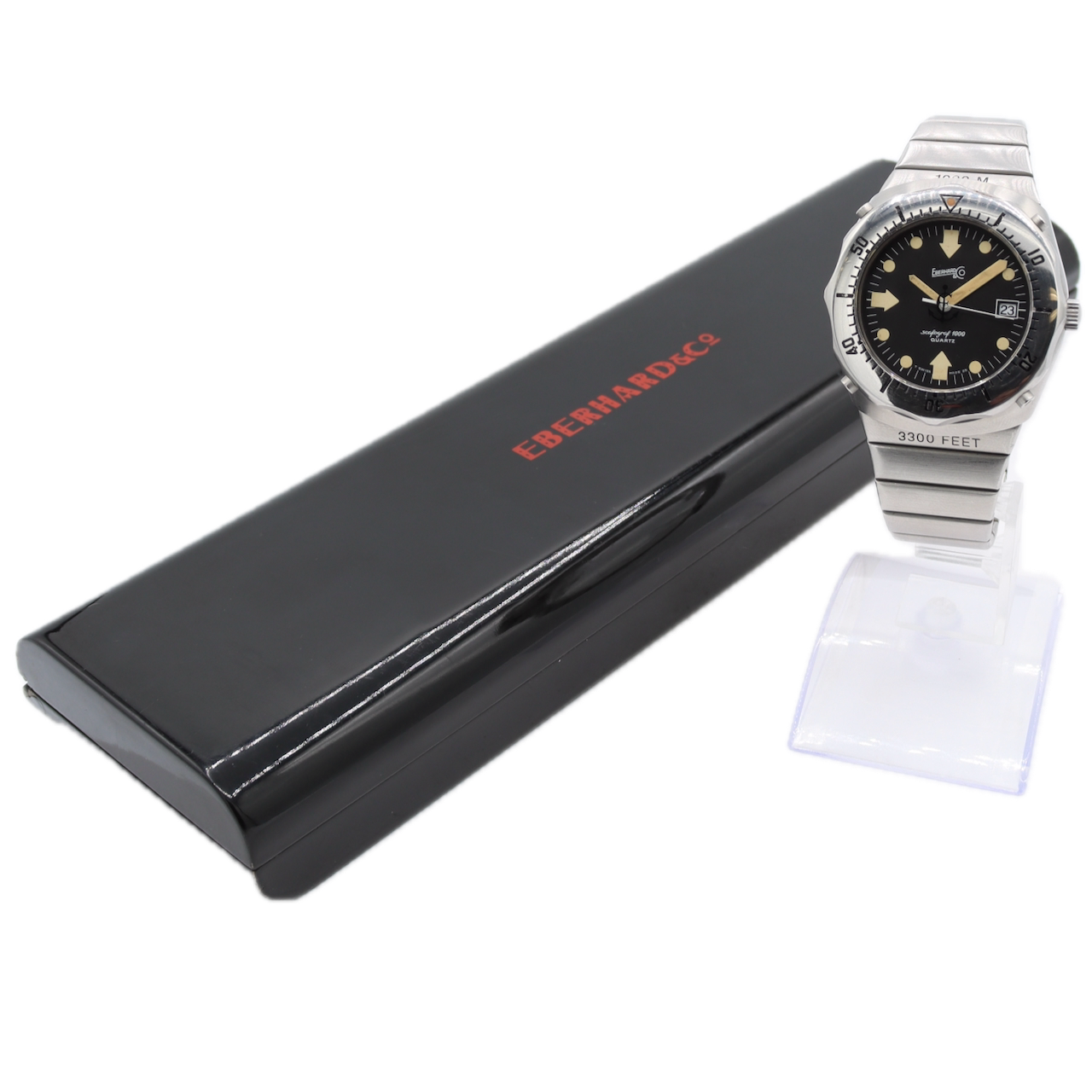 Vintage Eberhard & Co. Scafograph 1000 Men's Quartz Wristwatch Steel With Box