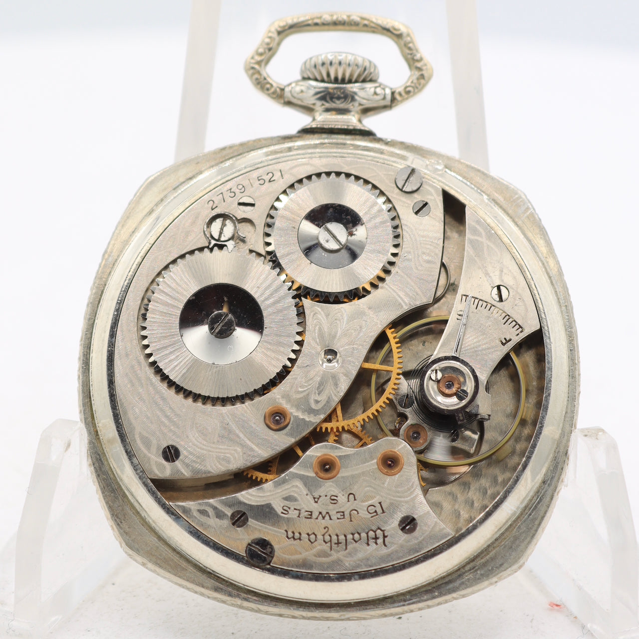 Vintage 12s 1931 Waltham Pinstriped Cushion 15 Jewel Pocket Watch 220 USA