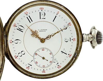 Antique Berlin Pocket Watch .925 Silver Enamel High Grade Swiss w Mustache Lever