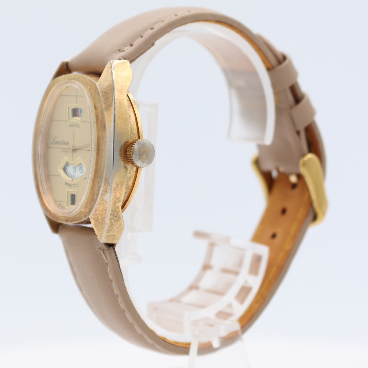 Lucerne 9857 Jump Hour Men's Mechanical Wristwatch Bettlach 8800 Swiss Gold Tone