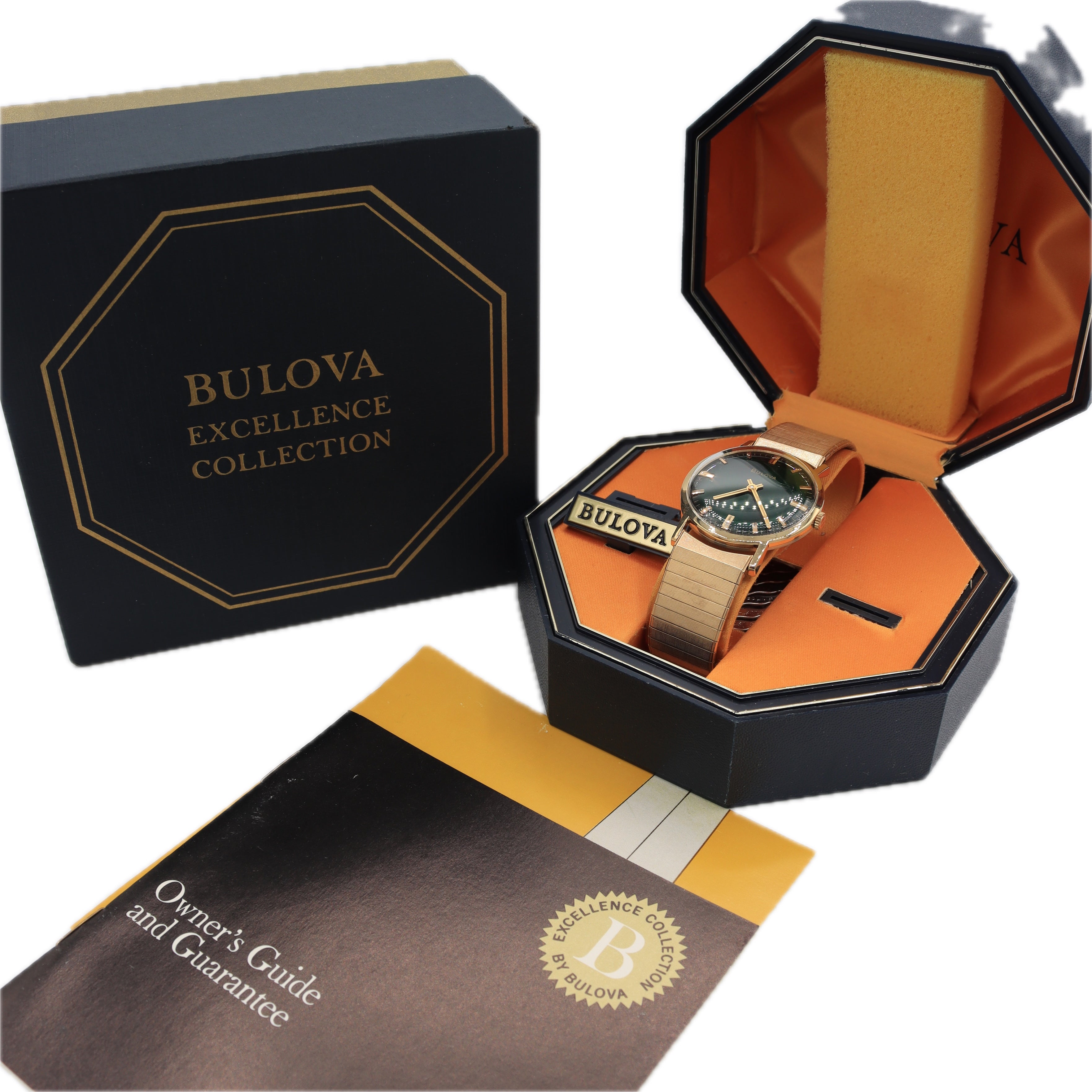 Vintage 1970 Bulova Excellence Green Men's Mechanical Wristwatch 11 BLL w/Box