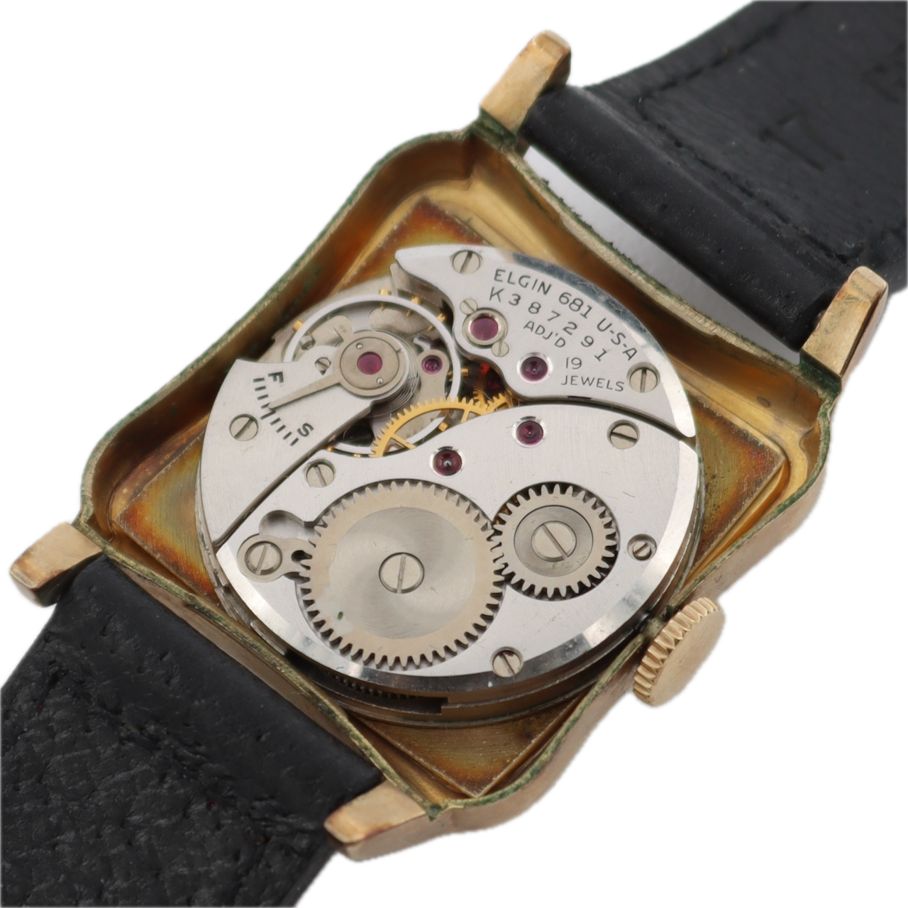 Vintage Elgin 5738 Garfield 19j Men's Mechanical Wristwatch 10k GF Pyramid Dial