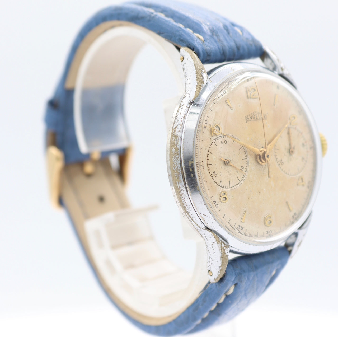 Vintage 37mm Angelus Oversized Men's Chronograph Wristwatch 215 Swiss w Patina
