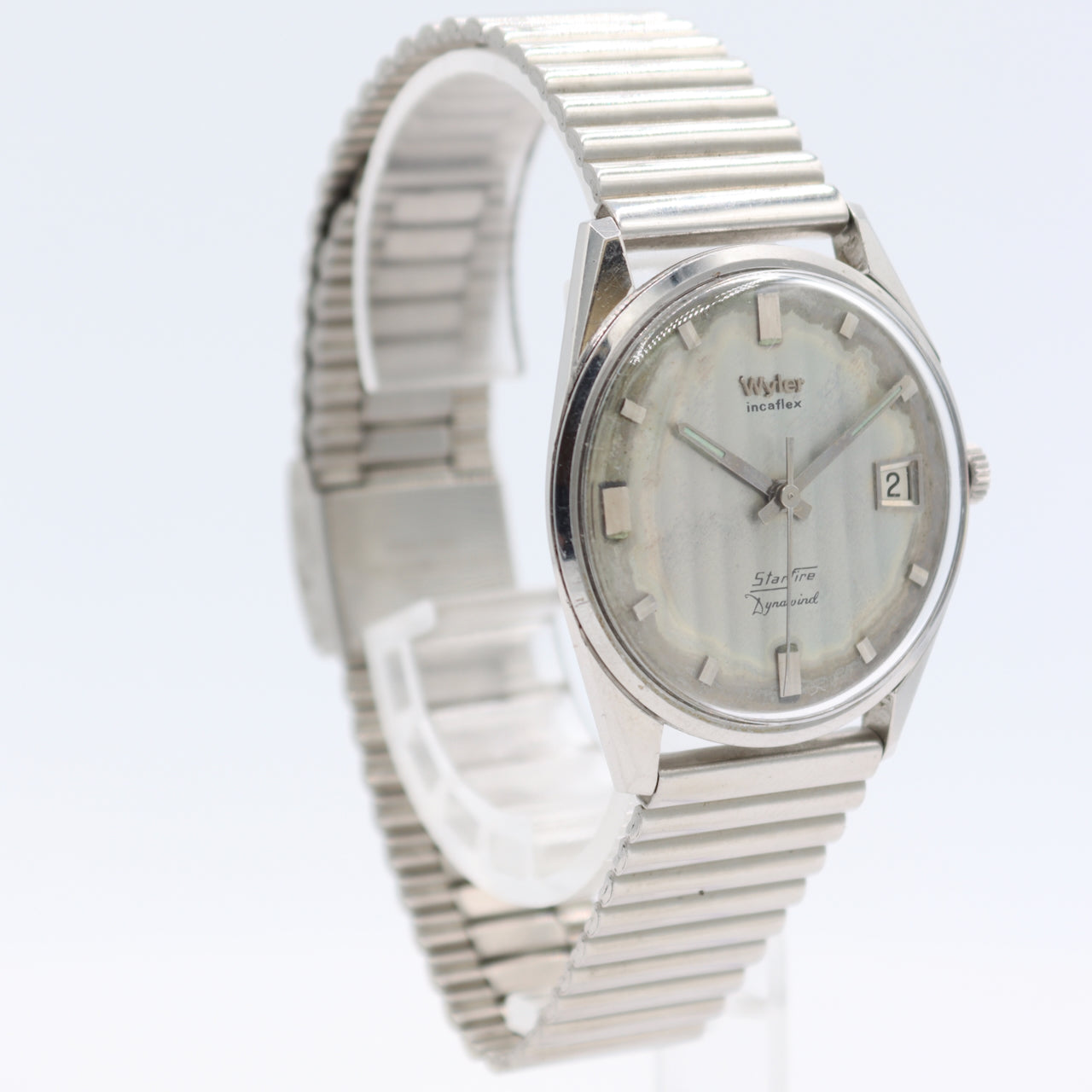 Vintage 34mm Wyler Star Fire Tapestry Men's Automatic Wristwatch Swiss Steel