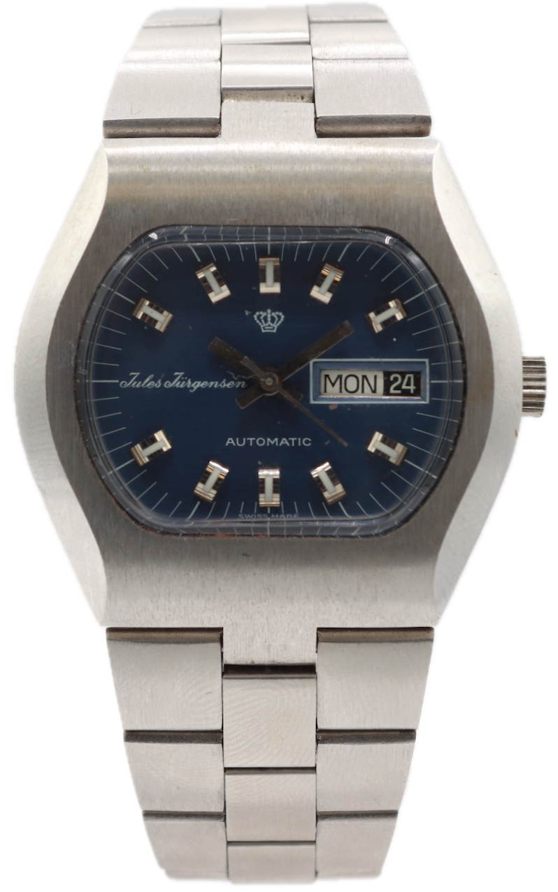 Vintage Jules Jurgensen Blue Brushed Day Date Men's Automatic Wristwatch 2790