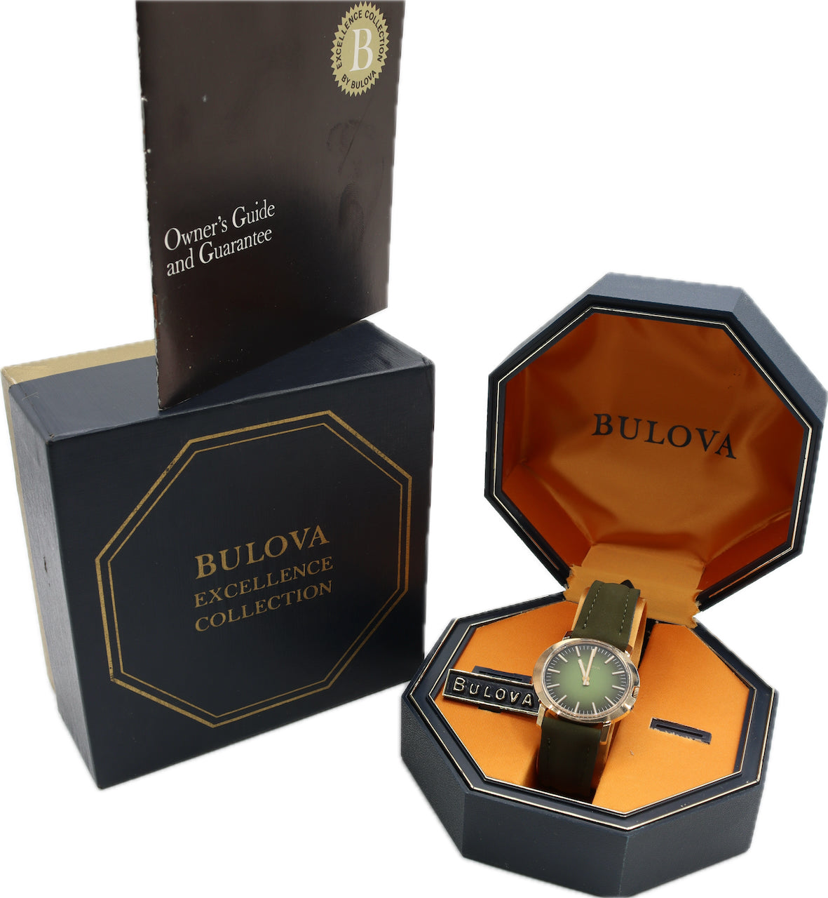 Vintage 32mm 1971 Bulova Green Men's Mechanical Wristwatch Swiss Gold Tone