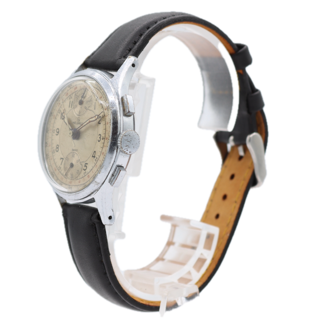 Vintage 35mm Hellbros Bullseye Dial Men's Chronograph Wristwatch Swiss Steel