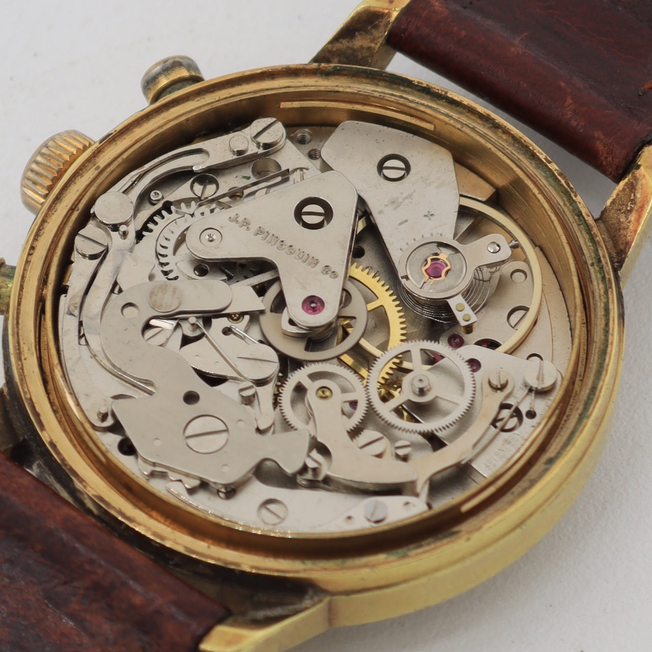Vintage Le Jour 1376 Panda Men's Chronograph Wristwatch Valj. 7734 Gold Tone