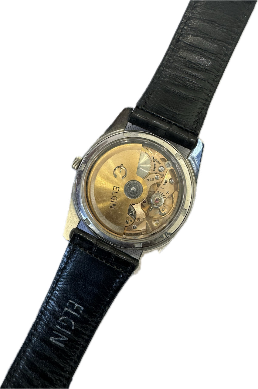 Vintage 34mm Elgin Men's Automatic Wristwatch 925 Swiss Chrome Plated