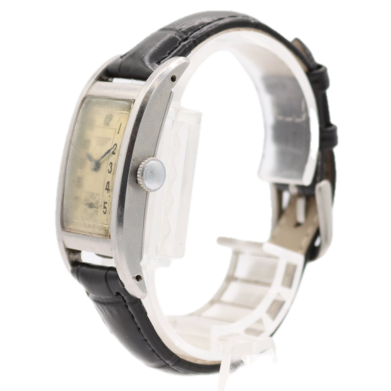 Vintage 19.5mm Bucherer Curved & Rectangular Men's Mechanical Wristwatch Steel