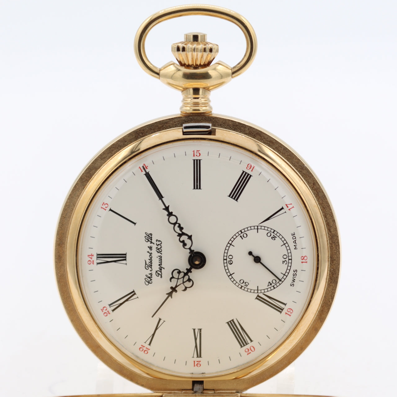 Vintage 49.5mm Tissot 17j Mechanical Hunter Pocket Watch Gold ToneSwiss