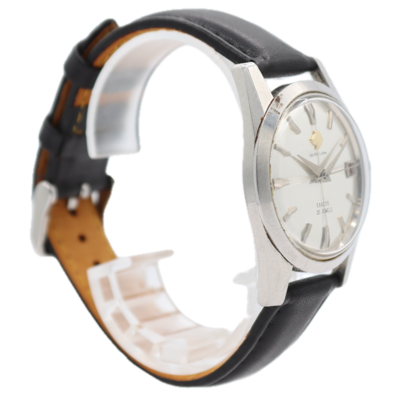 Vintage 34mm Golden Lion Exacto Date Men's Automatic Wristwatch Swiss Steel